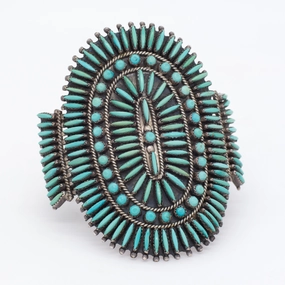 Nathaniel & Rosemary Nez Navajo Handmade Sterling Silver Turquoise Needlepoint Cuff Bracelet Layered Fit