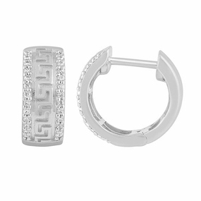 MEN'S HOOP EARRINGS 0.20CT ROUND DIAMOND 10K WHITE GOLD Art Deco Feel Subtle Touch