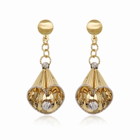 14K Gold Dangling Wrap Around Shape Diamond Cut Earrings Classic Attire Lustrous Edge