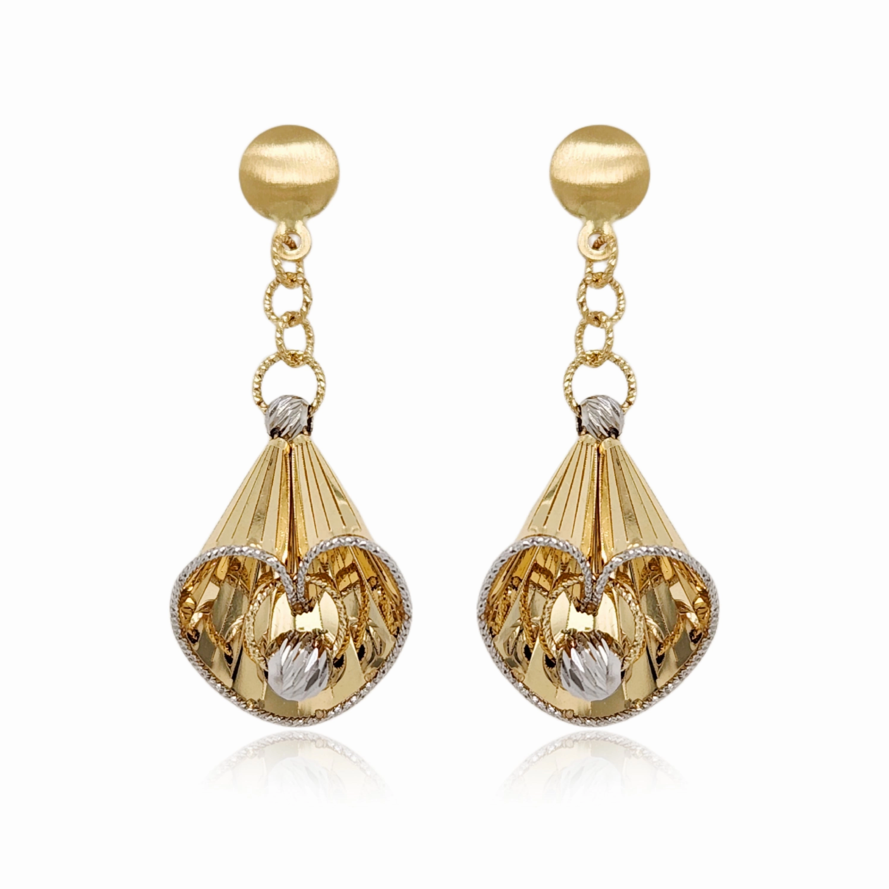 14K Gold Dangling Wrap Around Shape Diamond Cut Earrings Classic Attire Lustrous Edge