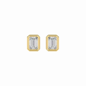 All Day Spark LADIES SOLITAIRE EARRINGS 1CT EMERALD DIAMOND 14K YELLOW GOLD