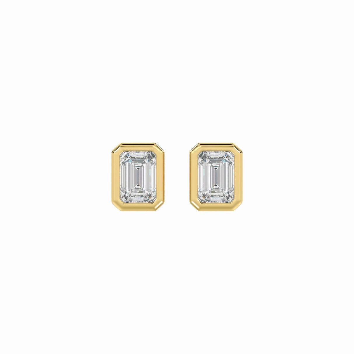 All Day Spark LADIES SOLITAIRE EARRINGS 1CT EMERALD DIAMOND 14K YELLOW GOLD