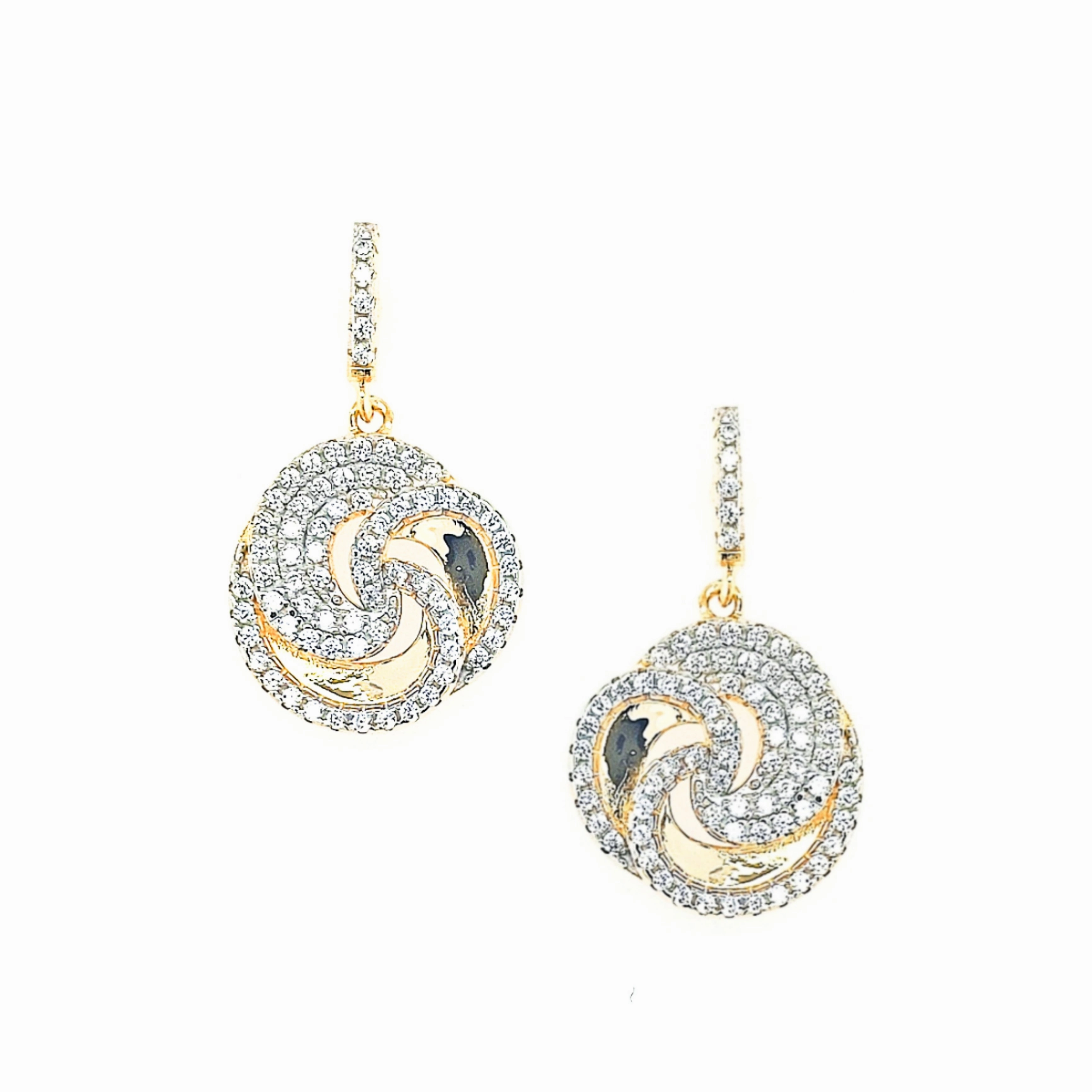 Crisp Sparkle Sterling Silver Gold Plated Flower Circle with CZ Earrings
