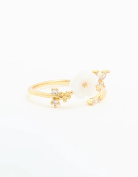 Sophisticated Detail Gold Plated Cubic Zirconia Lovely Flower Wrap Around Ring