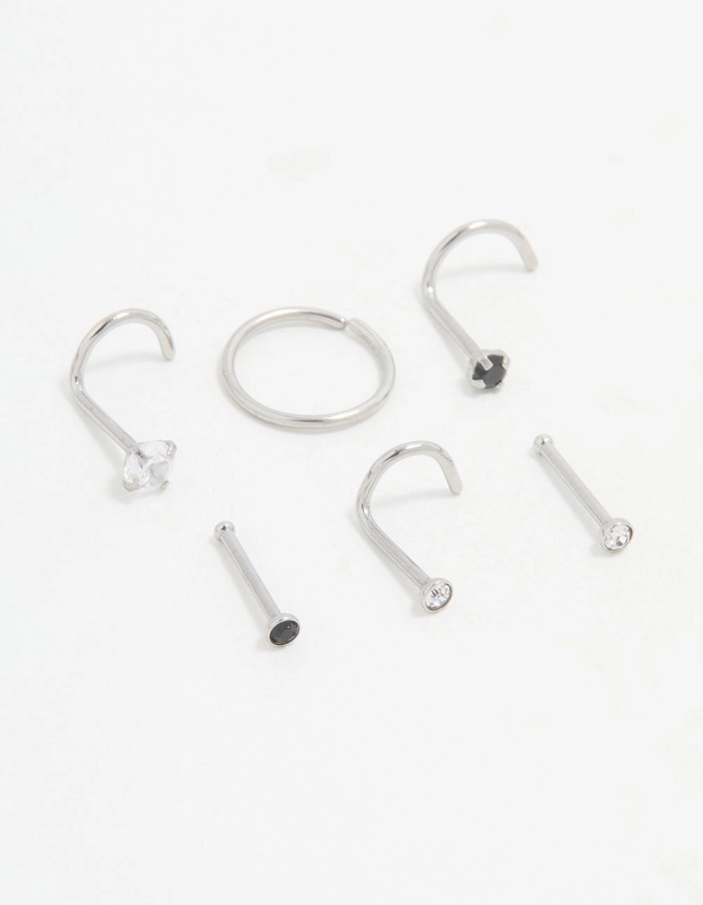 Surgical Steel Black Cubic Zirconia Nose Ring & Stud 6-Pack Evening Glow