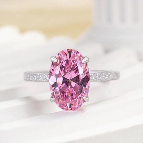 Baroque Influence Louily 3.5 Carat Oval Cut Pink Stone Engagement Ring In Sterling Silver