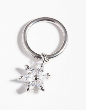 Surgical Steel Cubic Zirconia Flower Charm Clicker Contemporary Feel Feminine Edge