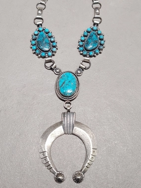 Smooth Curve Hemerson Brown Navajo Turquoise  Sterling Silver Necklace - Handmade Native American