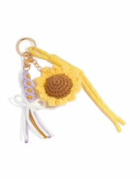 Glam Touch Crocheted Sunflower & Purple Flowers Key Chain