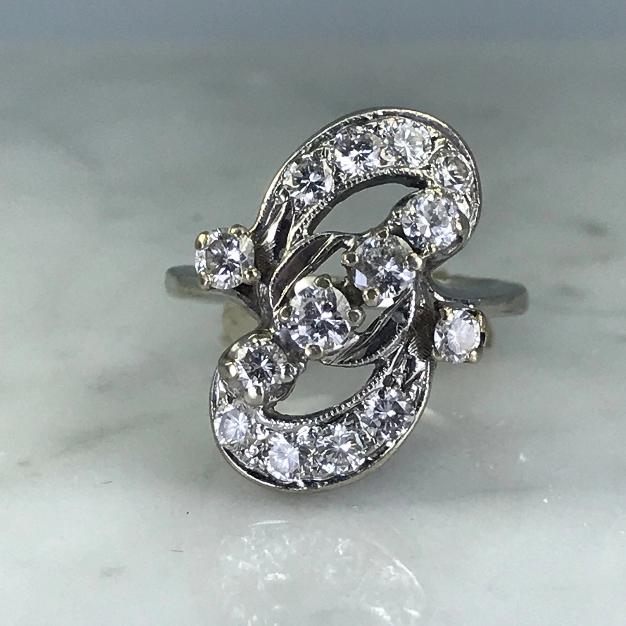 Art Deco Diamond Statement Ring. 14K White Gold. April Birthstone. 10 Year Anniversary. Appraised. Gentle Spark Elegant Shine Finish