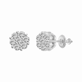 LADIES FLOWER EARRINGS 0.50CT ROUND DIAMOND 14K WHITE GOLD Mood Piece