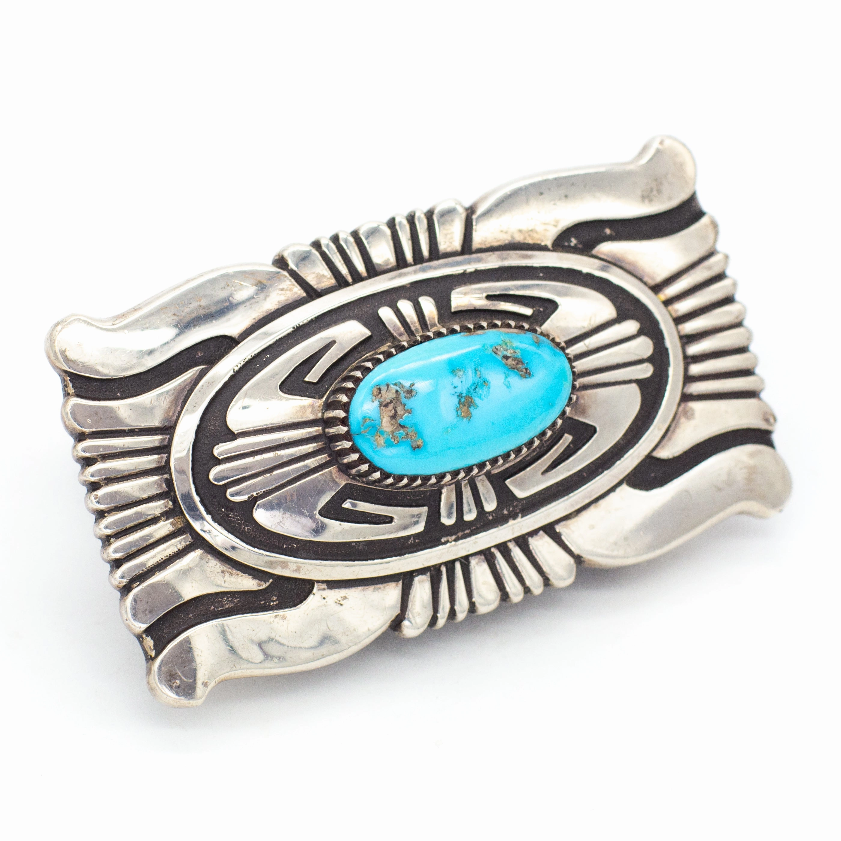 Thomas Singer Navajo Handmade Sterling Silver Natural Turquoise Belt Buckle Minimalist Charm Radiant Moment