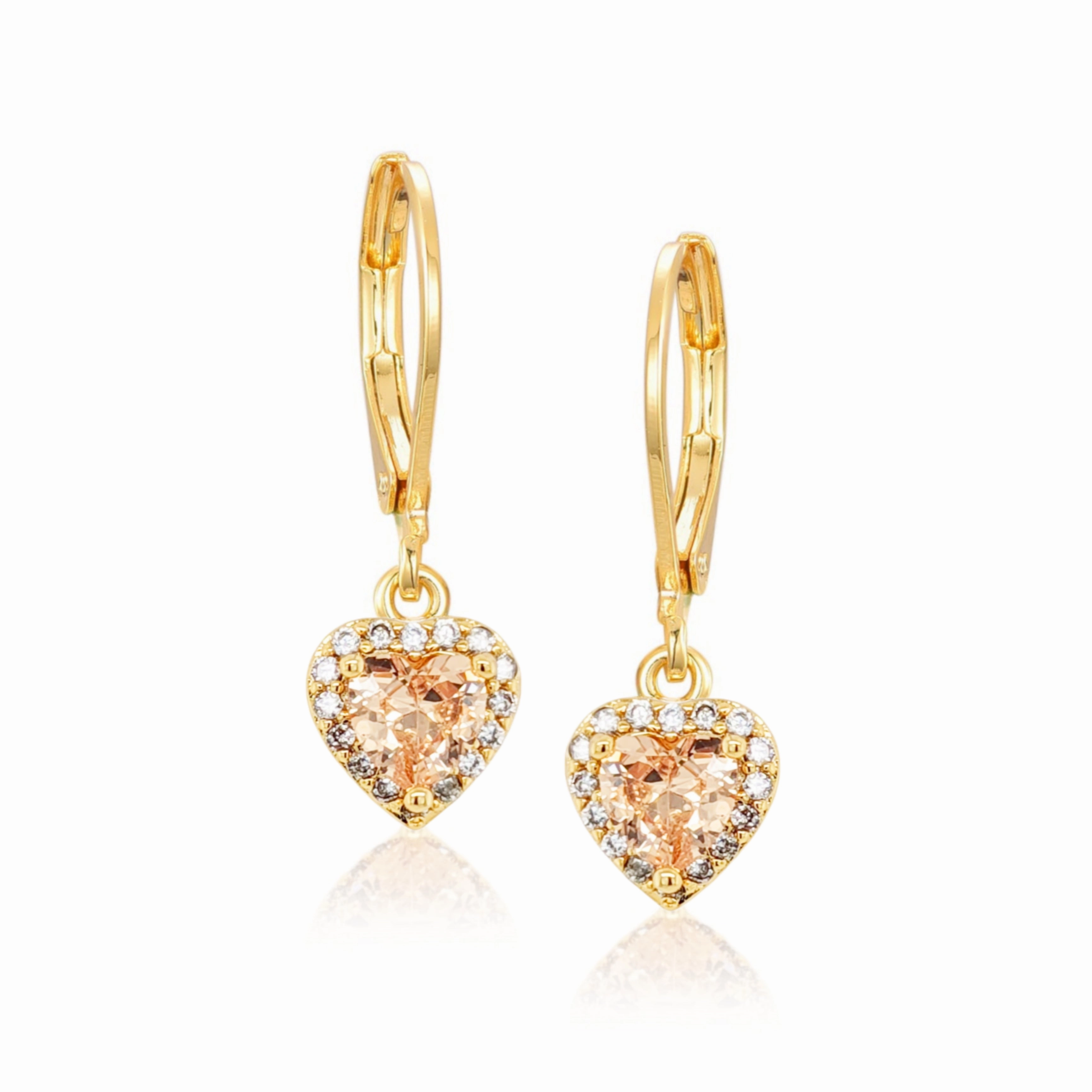 Gold Plated Surgical Steel CZ Border Heart Shape Earrings (8mm) Gloss Mode