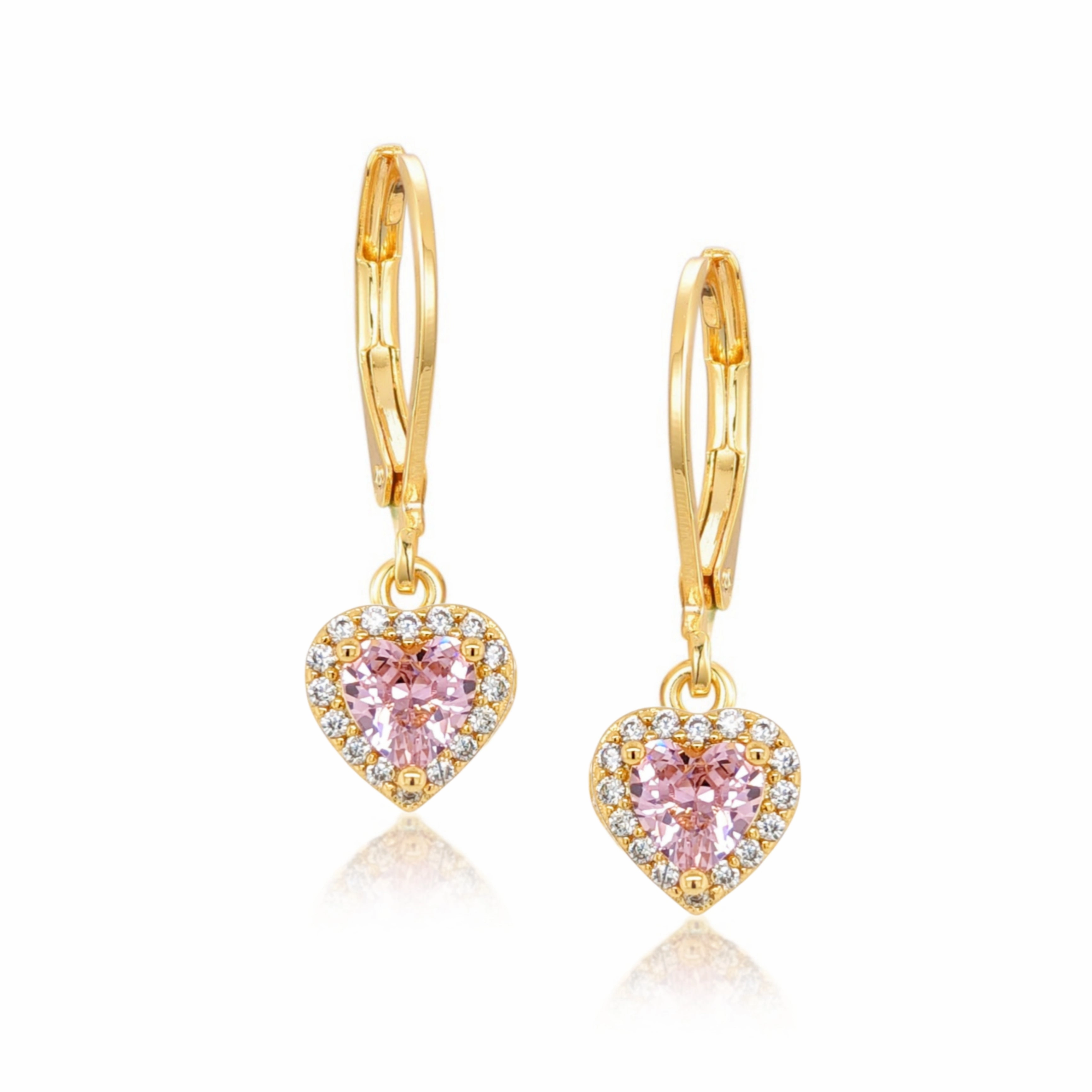 Unique Sparkle Glossy Look Gold Plated Surgical Steel CZ Border Heart Shape Earrings (8mm)