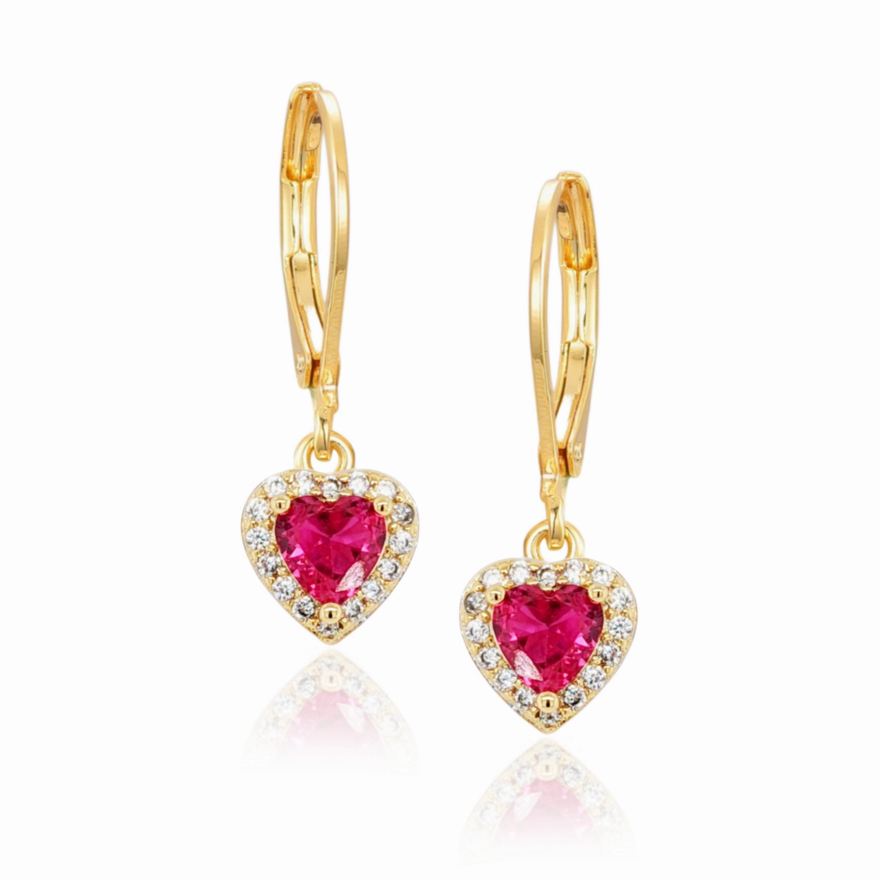 Gold Plated Surgical Steel CZ Border Heart Shape Earrings (8mm) Romantic Set