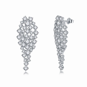 Opulent Craft Timeless Treasures Sterling Silver CZ Long Inverted Teardrop Cluster Stud Earring