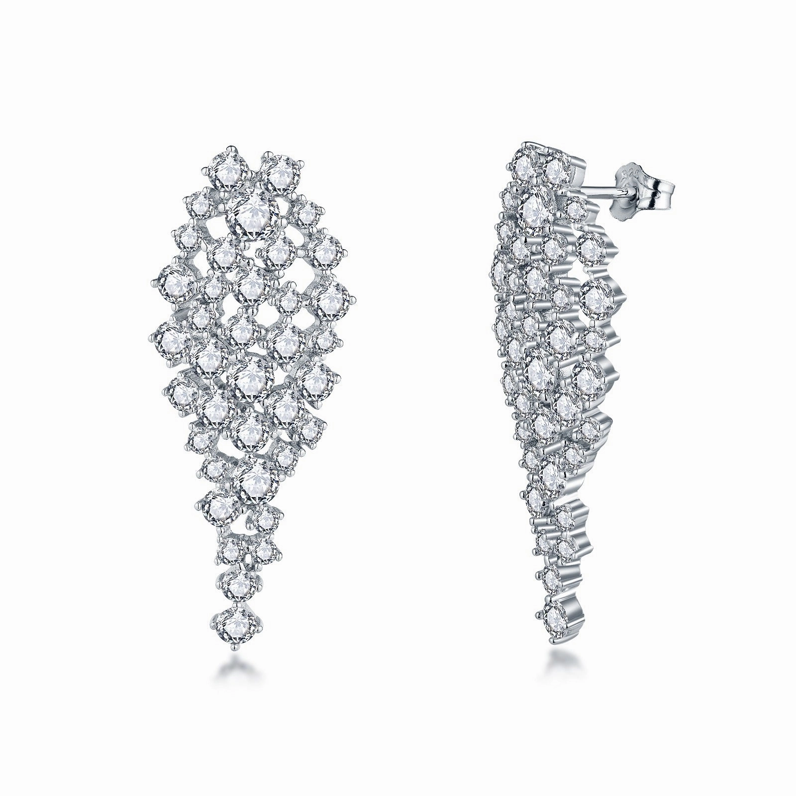 Opulent Craft Timeless Treasures Sterling Silver CZ Long Inverted Teardrop Cluster Stud Earring