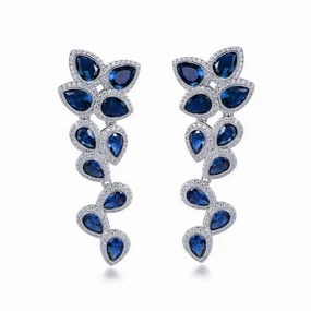 Luxury Impression Balanced Design Rhodium Plated Sterling Silver Large Sapphire CZ Floral Earring