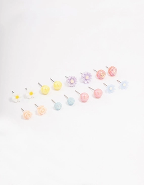 Gold Round Flower Stud Earring 8-Pack Pretty Accent