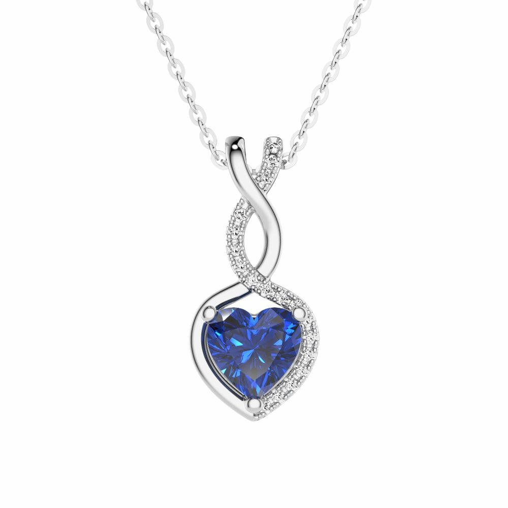 Detail Pop 1 CT. Sapphire Infinity Heart Pendant with Diamonds