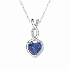 Detail Pop 1 CT. Sapphire Infinity Heart Pendant with Diamonds