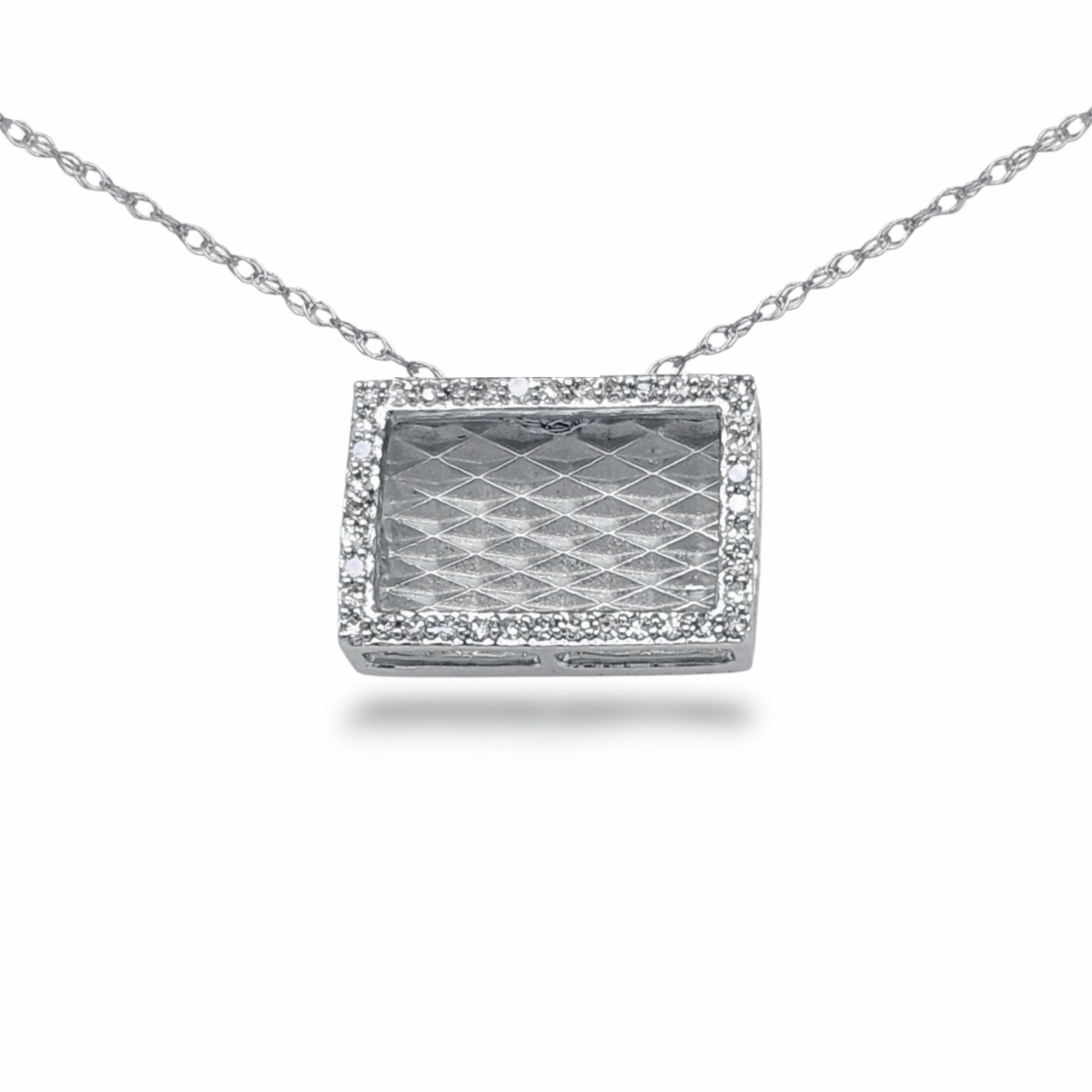 Glowing Detail Dynamic Detail 10K Gold Diamond Rectangle With Brushed Background Necklace