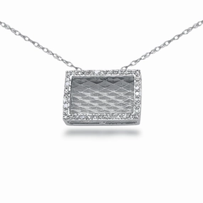Glowing Detail Dynamic Detail 10K Gold Diamond Rectangle With Brushed Background Necklace