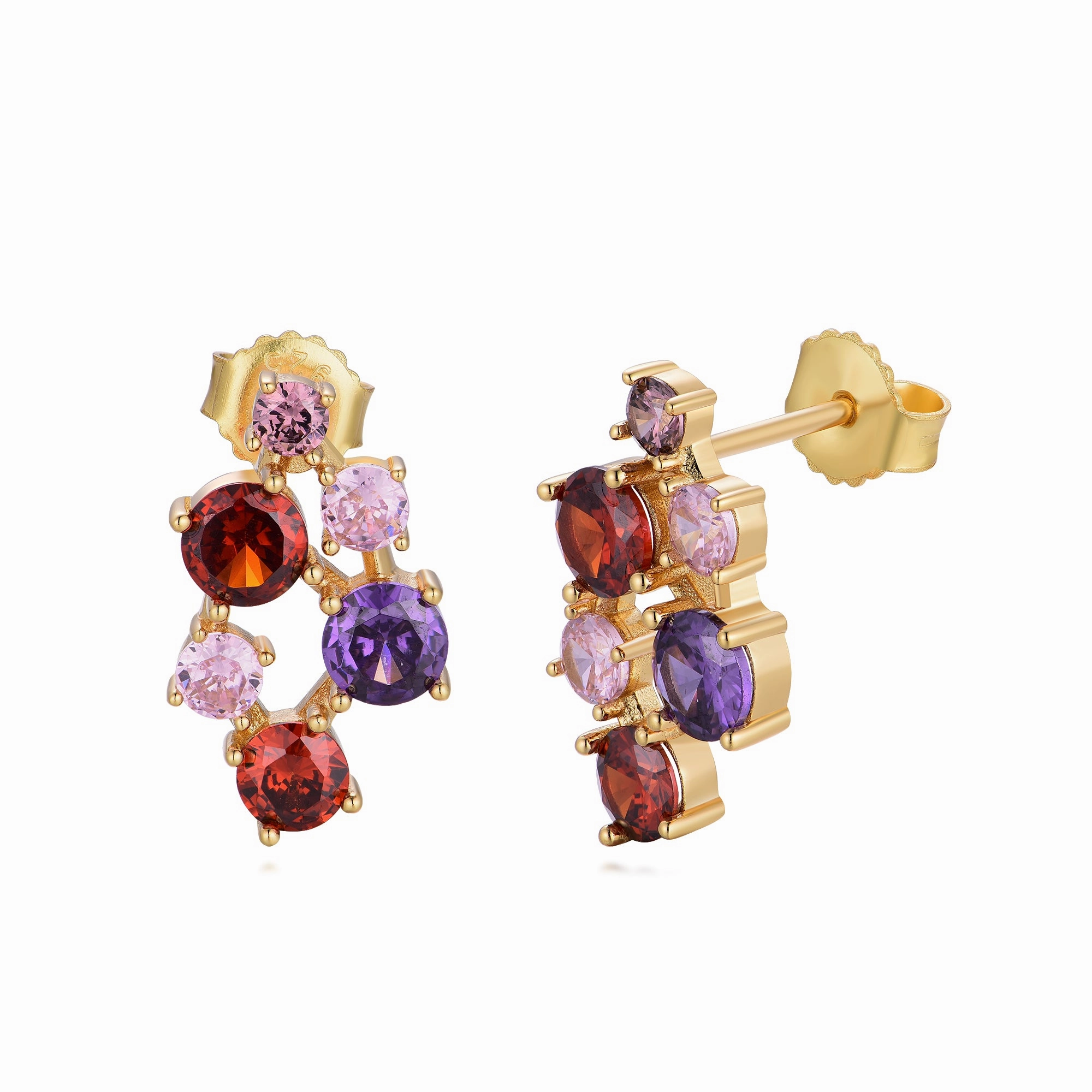 Refined Quality Perfect Layer Sterling Silver Gold Plated Multicolor CZ Cluster Stud Earring