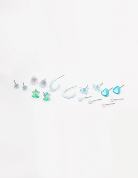 Blue Heart & Flower Earring 8-Pack Petite Glam