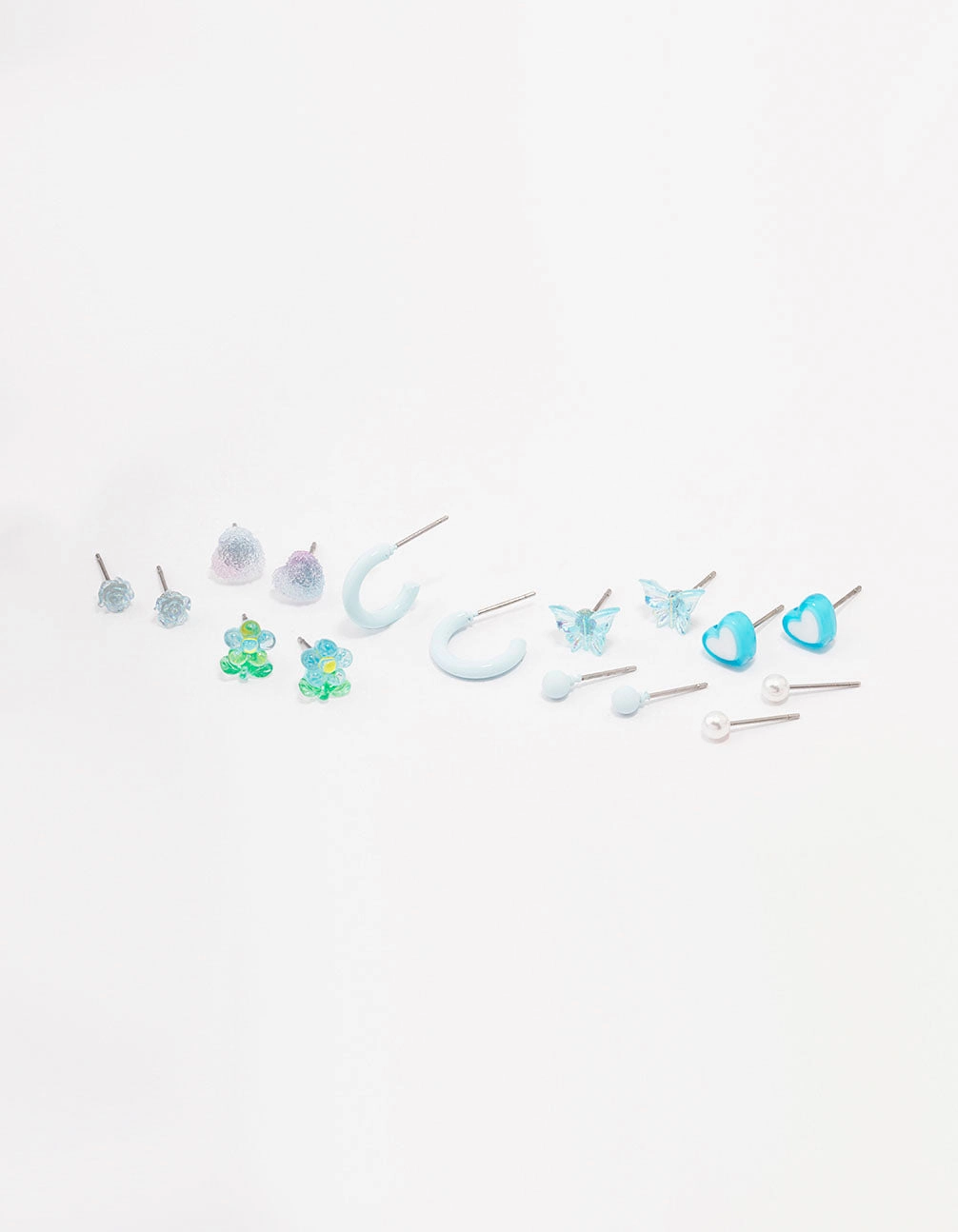 Blue Heart & Flower Earring 8-Pack Petite Glam
