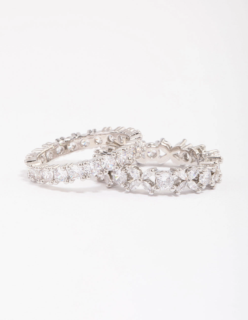 Iconic look Minimalist Piece Silver Flower Double Band Stack Ring