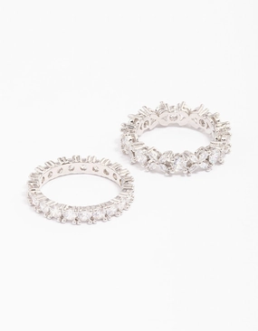 Silver Flower Double Band Stack Ring Fresh Style Contemporary Form