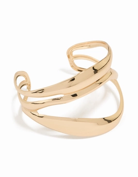 Gold Abstract Waves Wrist Cuff Consistent Composites Hand-Painted Art