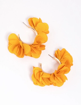 Understated Elegance Finishing Accent Gold & Yellow Fabric Flower Hoop Earrings