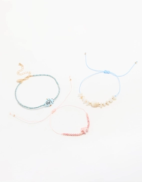 Gold Beaded Rope Shell & Fish Anklets 3-Pack Significant Fusions Infinite Composite