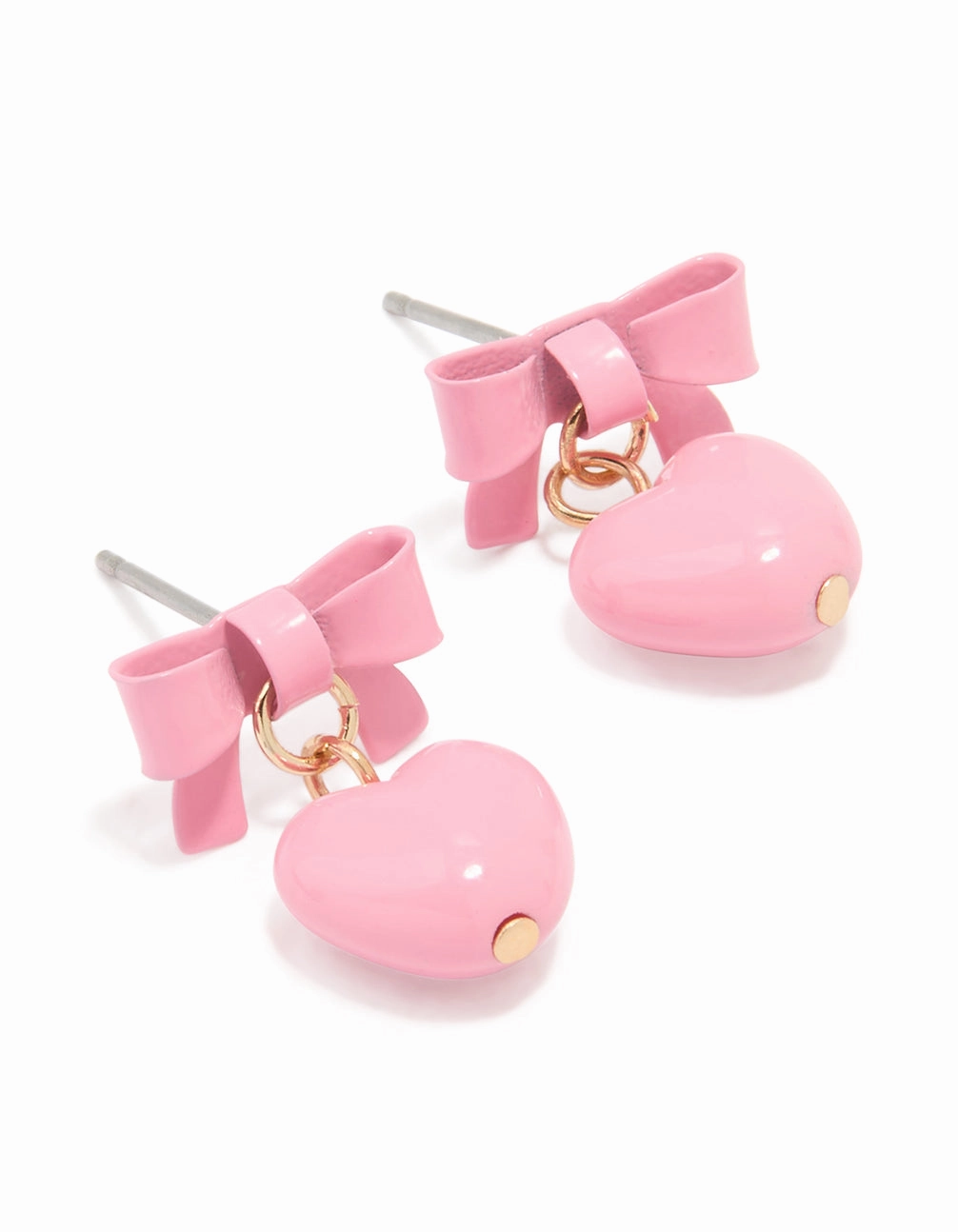 Timeless Detailing Gold Coated Metal Bow & Heart Drop Stud Earrings