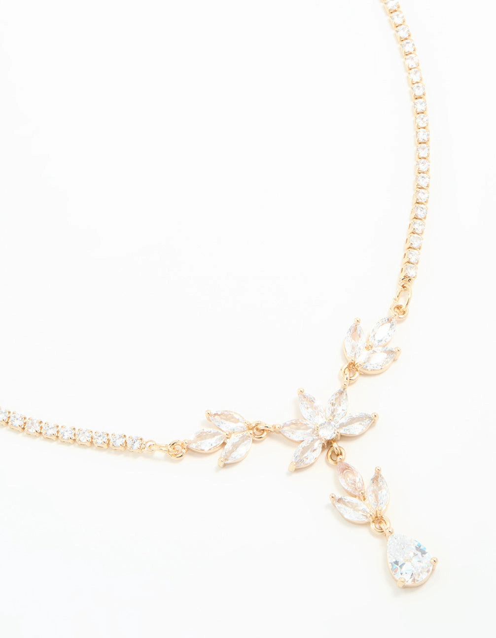 Vibrant Style Gold Cubic Zirconia Cascading Flower Necklace