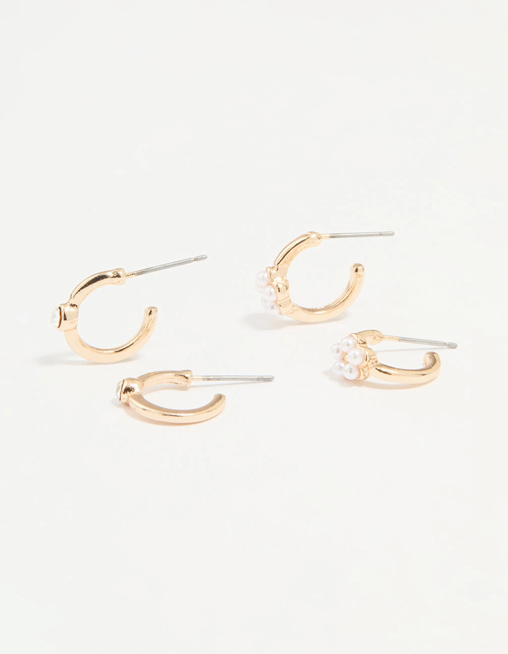 Everyday Layer Trend Focused Gold Diamante Pearl Flower Hoop Earrings 2-Pack