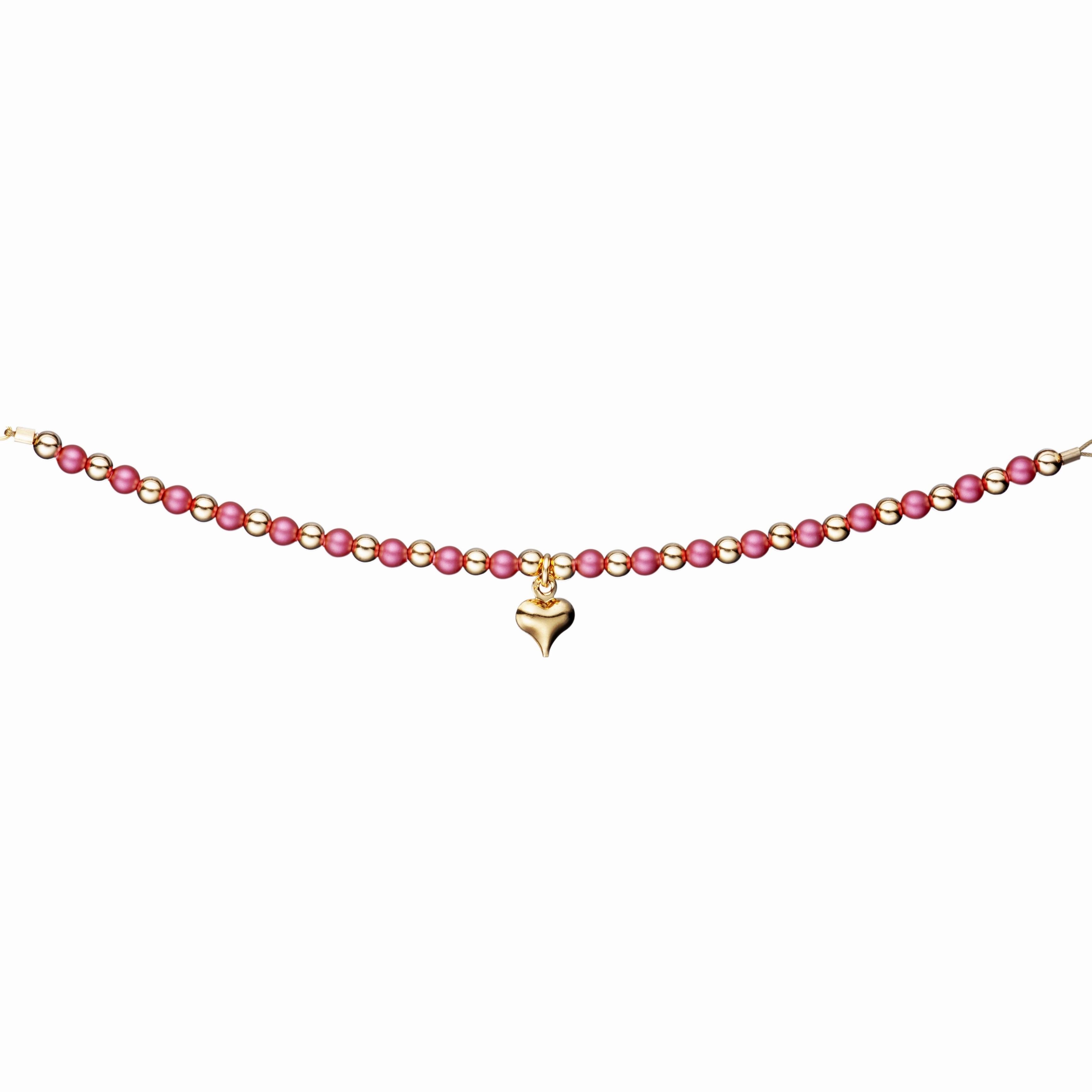 Elegant Shine Highlight Feature Gold Filled Alternating Gold and Brushed Beads With Center Gold Puffy Heart Children's Bracelet