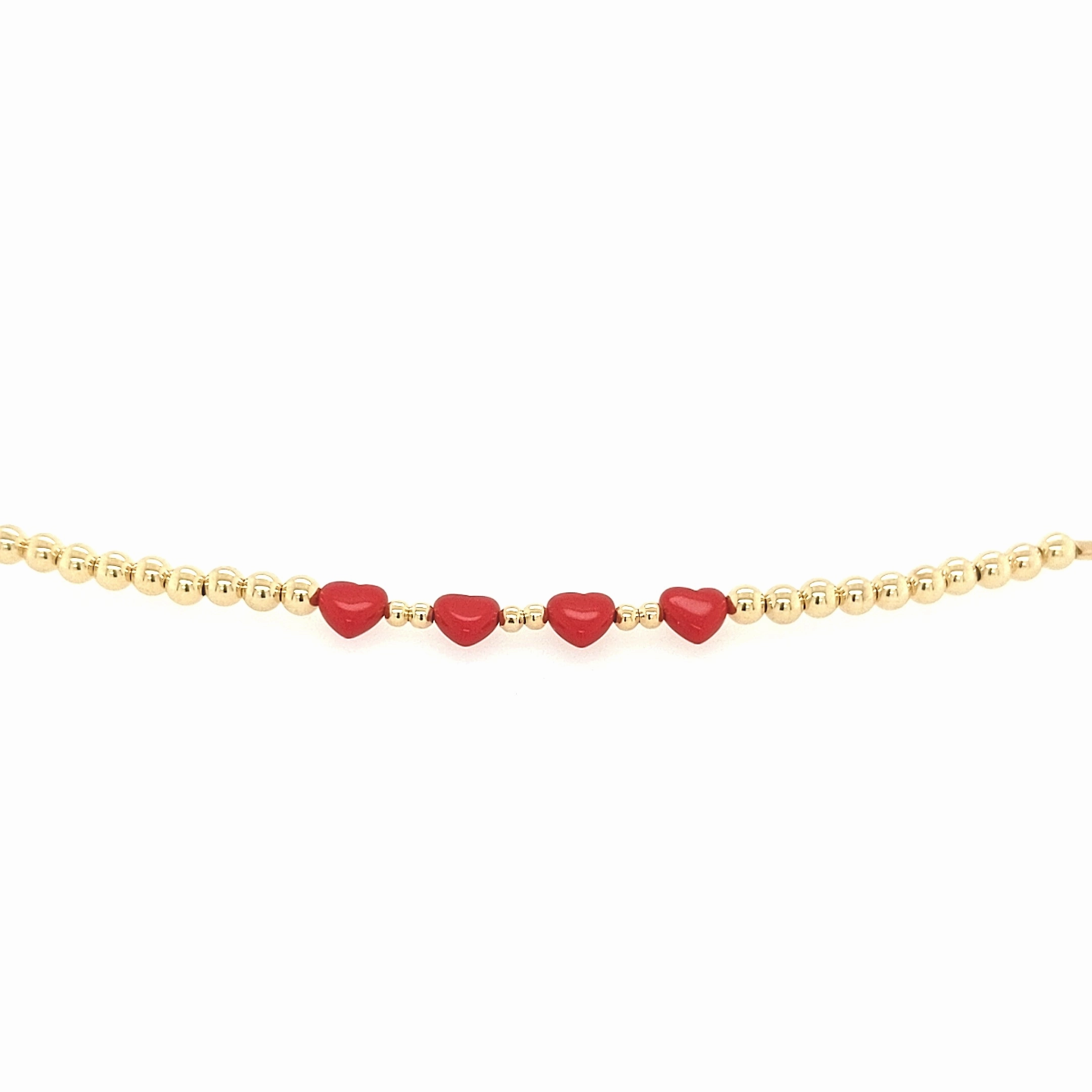 Gold Filled Beads With Four Red Hearts in the Center Children's Bracelet Classic Trend