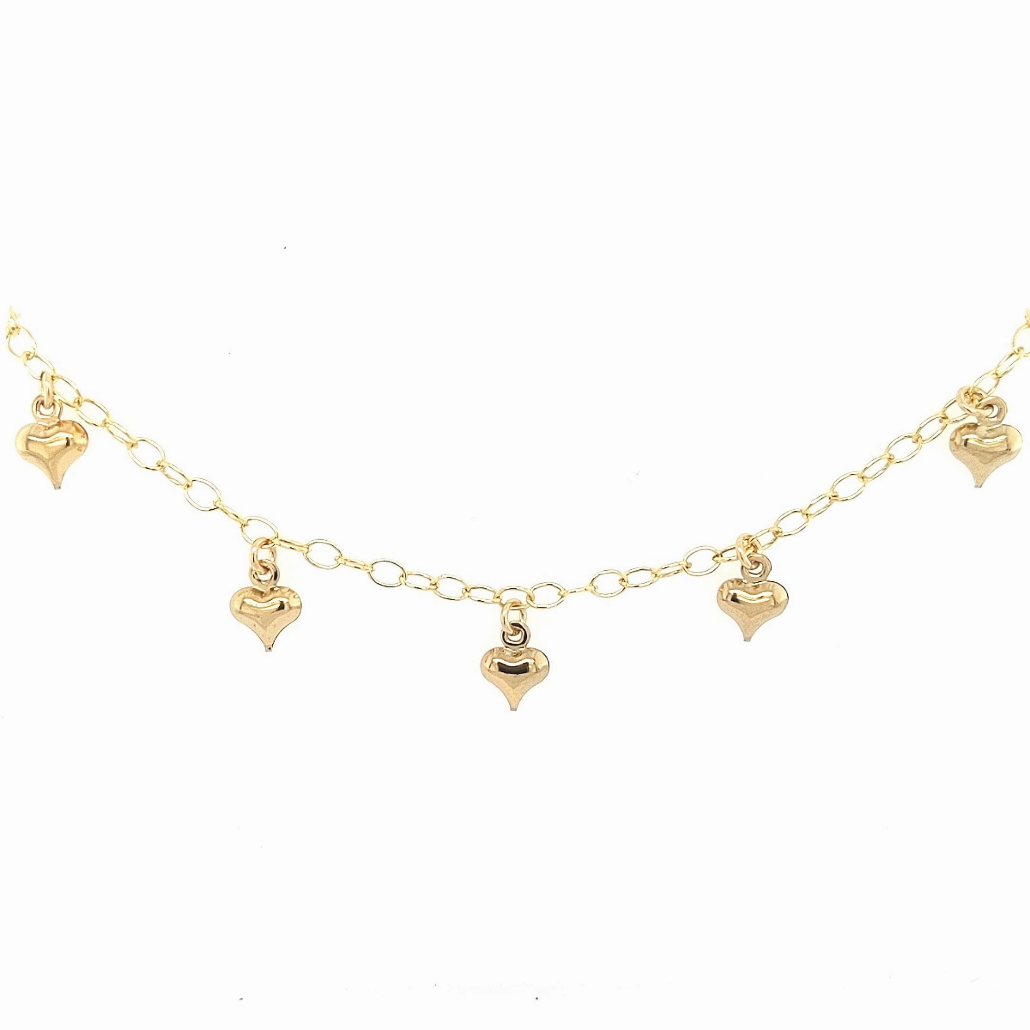 Gold Filled Chain With Hanging Small Puffy Gold Hearts Bracelet Graceful Lines