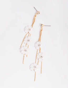 Gold Floating Flower Drop Earrings Daytime Style
