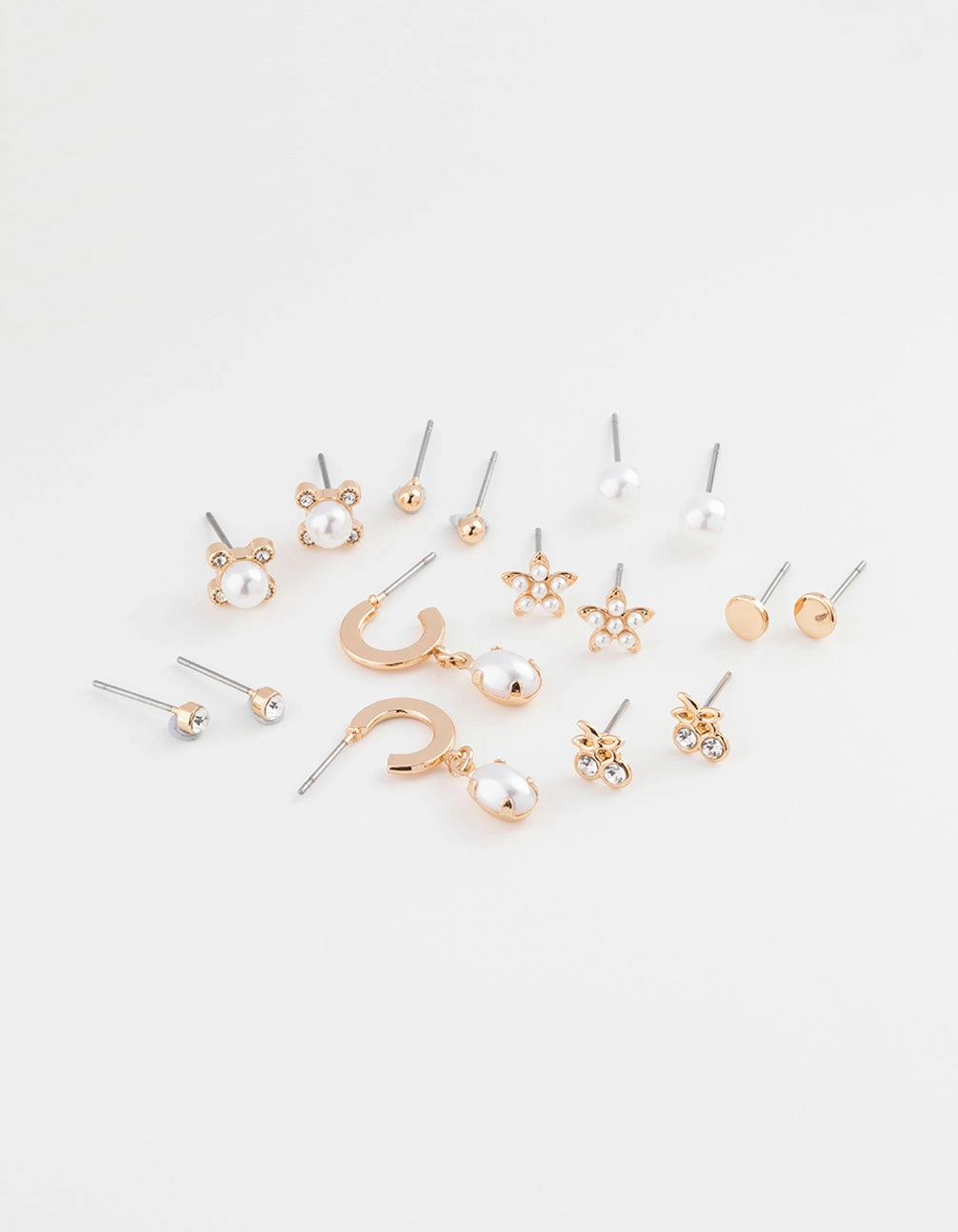 Gold Flower Pearl Earring 8-Pack Natural Look Creative Twist