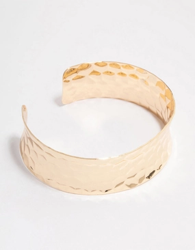 Pan-Regional Amalgamations Gold Hammered Open Wrist Cuff