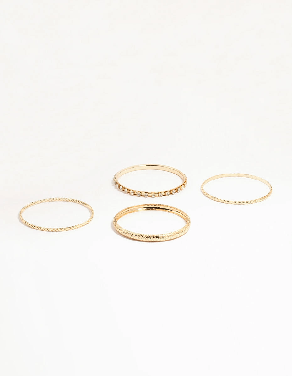 Gold Mixed Textured Bangles 4-Pack Charming Feature
