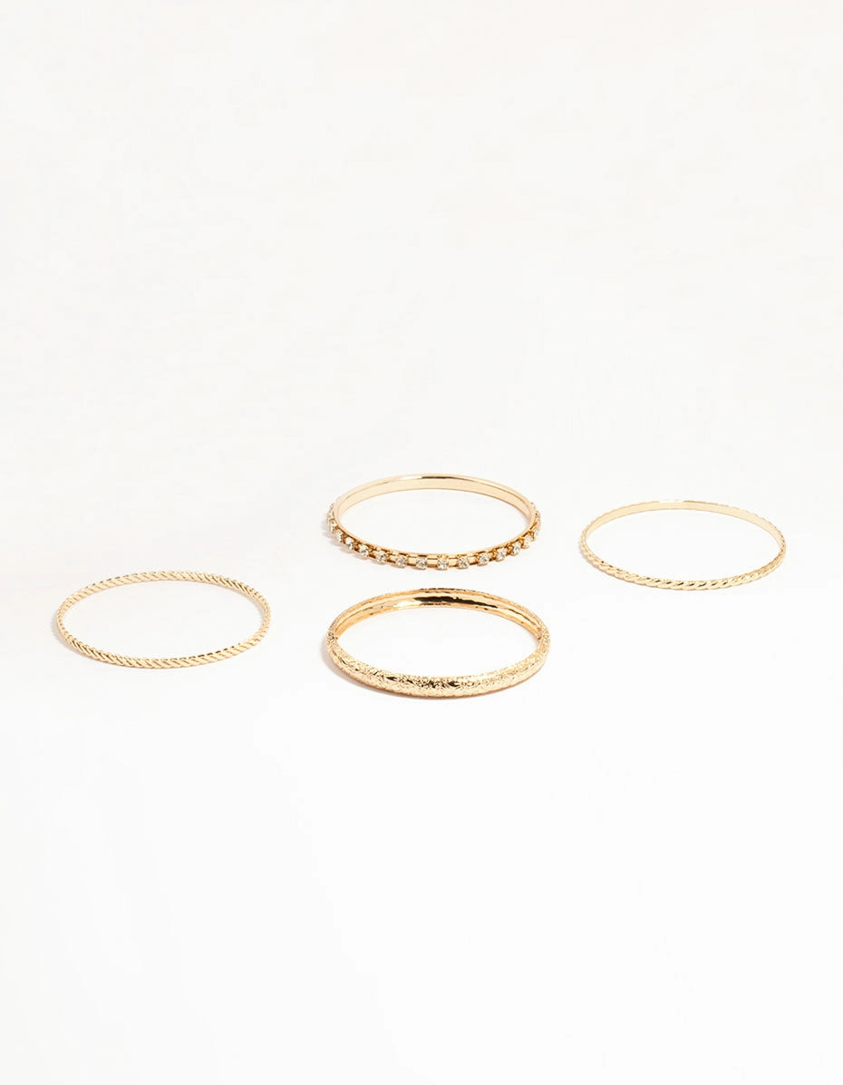 Opportune Collaboration Traditional Lens Gold Mixed Textured Bangles 4-Pack