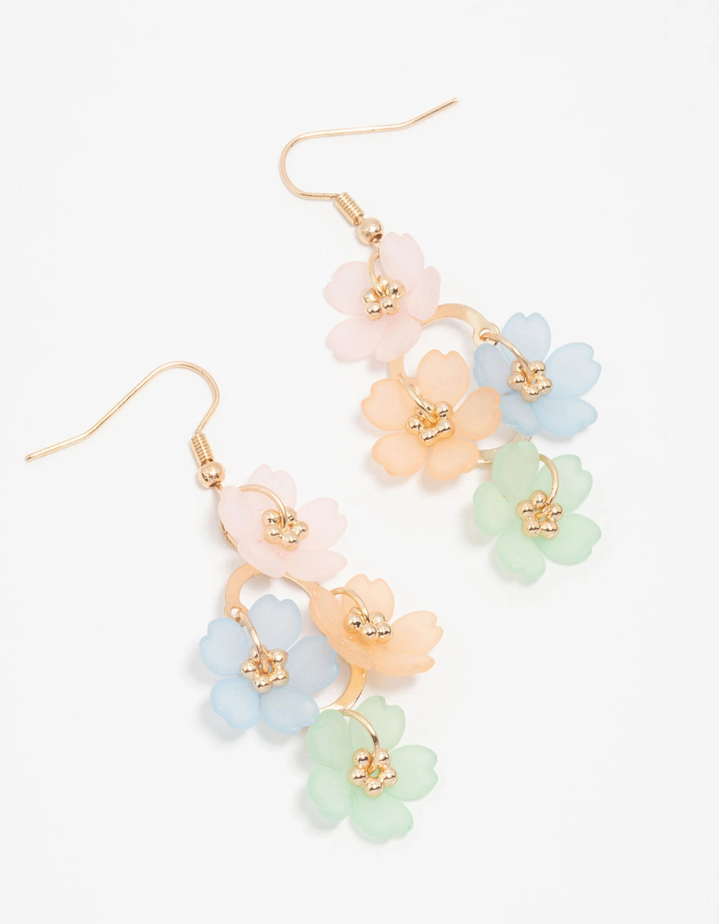 Gold Multicoloured Frosted Flower Drop Earrings Minimalist Look Autumn Accent
