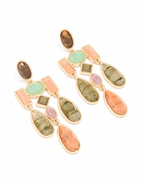 Gold Multicoloured Marble Beaded Mobile Drop Earrings Special Day Casual Wear
