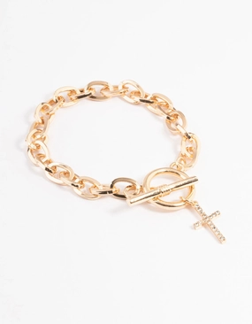 Urban Edge Reputable Blends Gold Open Circle & Bar Cross Bracelet