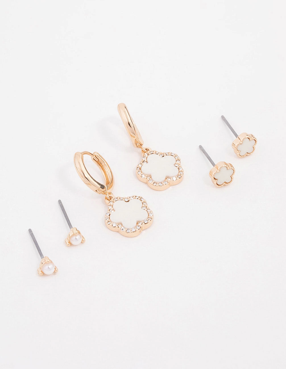 Exquisite Stones Fashion Treasures Gold Pearl Flower Classic Earrings 3-Pack